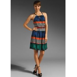 Trina Turk Blue and Green Patterned Midi Dress